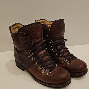 Women's Frye Dark Brown Leather Lace Up Hiking Boots Size 7B
